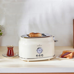 Karaca Retro Broodrooster met 2 Sneden Crème