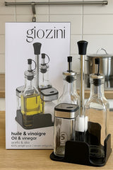 Glozini Glazen Olie- en Azijn Dispenser Set met Kruidenpotjes