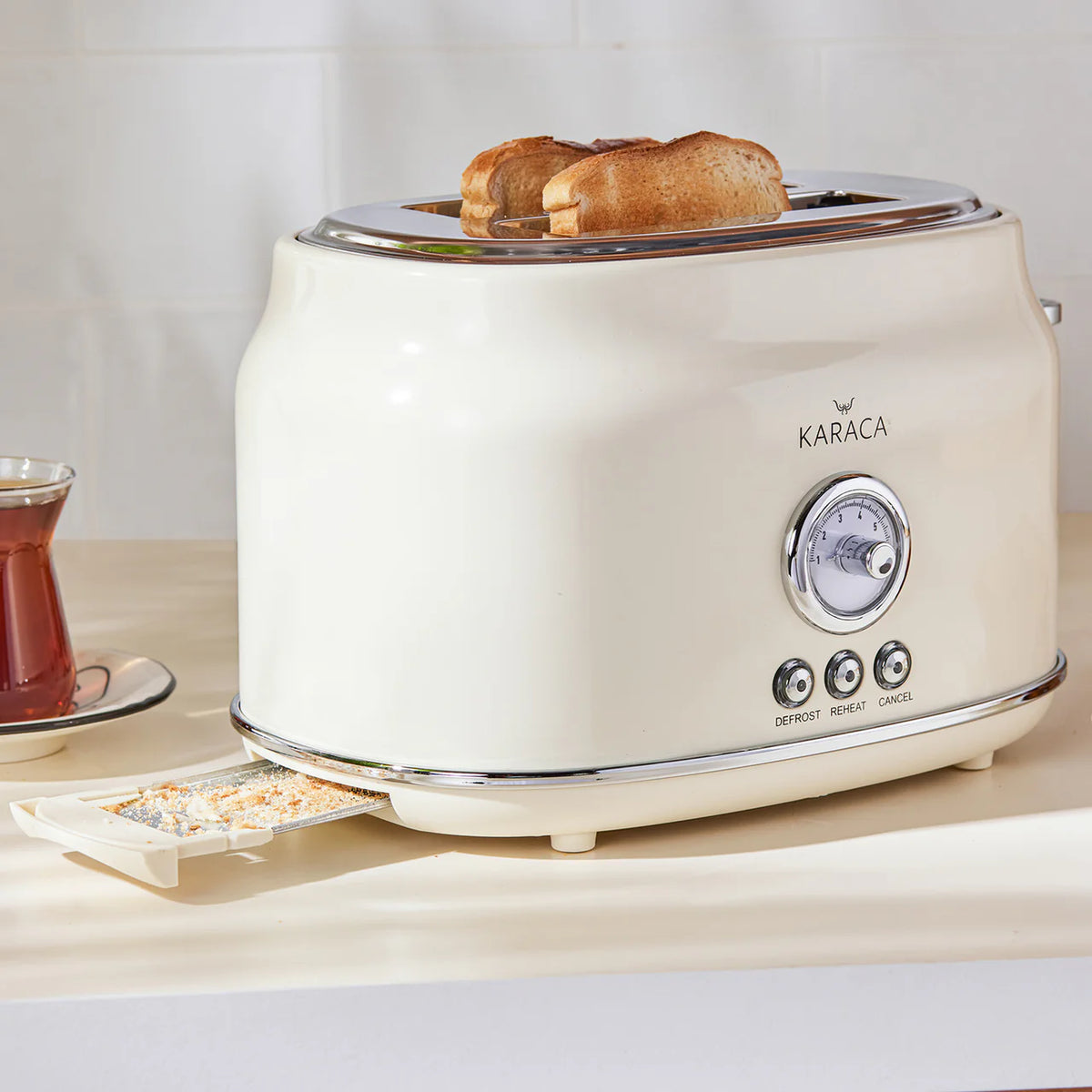 Karaca Retro Broodrooster met 2 Sneden Crème
