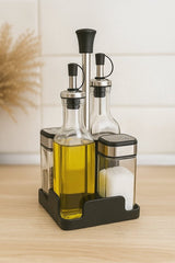 Glozini Glazen Olie- en Azijn Dispenser Set met Kruidenpotjes