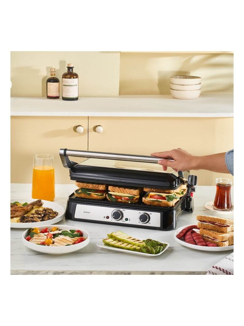 Karaca Inox Toastmate Grill – capaciteit voor 6 sneetjes, gietijzeren platen, 2000 W