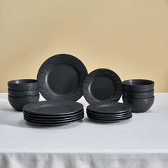 Karaca Solem Embossed - 18-delig Servies van Steengoed voor 6 Personen, Zwart