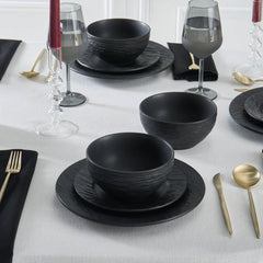 Karaca Solem Embossed - 18-delig Servies van Steengoed voor 6 Personen, Zwart