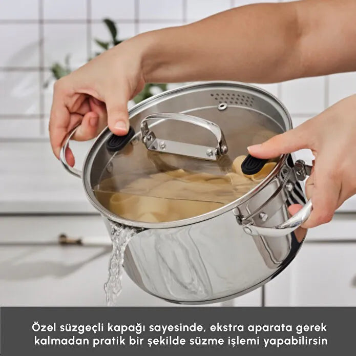 Karaca Burgaz 8-delige opvouwbare roestvrijstalen kookset met handgrepen en inductiebodem