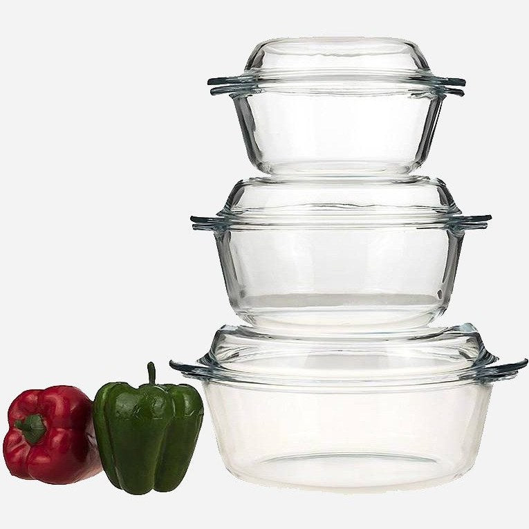 Borcam – Ronde Ovenschalen – Met deksel – Set van 3
