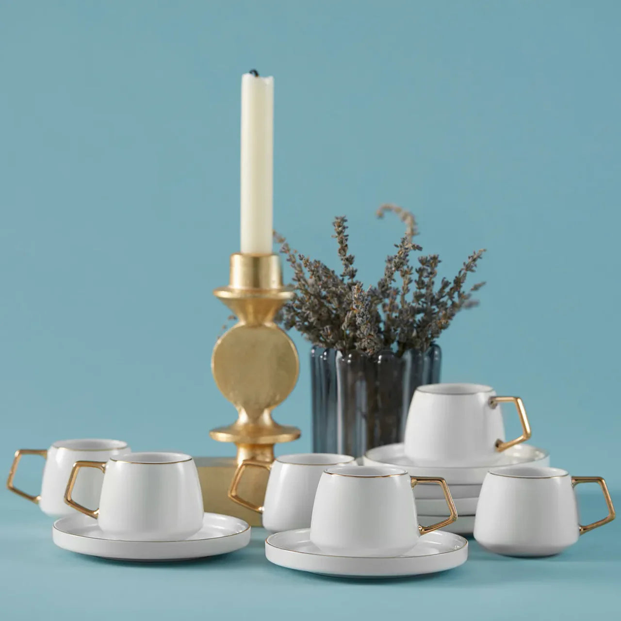 Karaca Streamline Saturn koffiekopjesset voor 6 personen 90 ml, goud