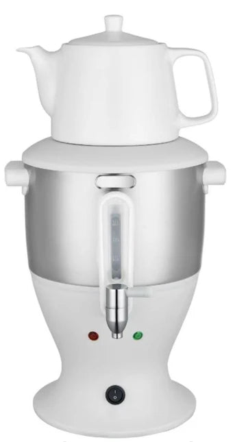 Mulex Samovar Stainless Steel – Porcelain White – 3.0 + 1.1 Liter