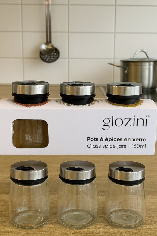 Glazen Kruidenpotjes Set – 3-delig | 160 ml met RVS Draaideksel